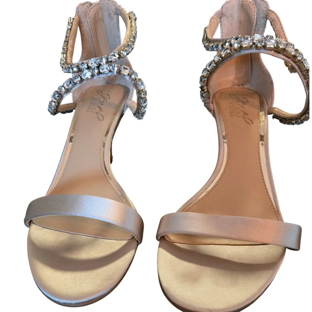 Badgley Mischka Satin Rhinestone Heels‎ 6.5 Blush Pink Formal Wedding Prom